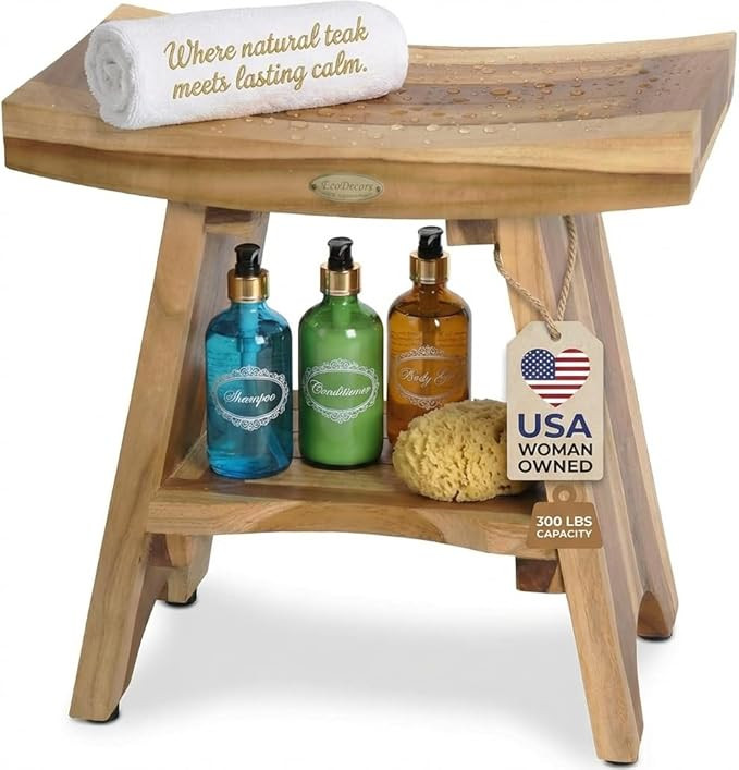 EcoDecors Teak Shower Bench 18", 300 lb Capacity – Waterproof Wood Bath Seat with Shelf, Spa Se... | Amazon (US)