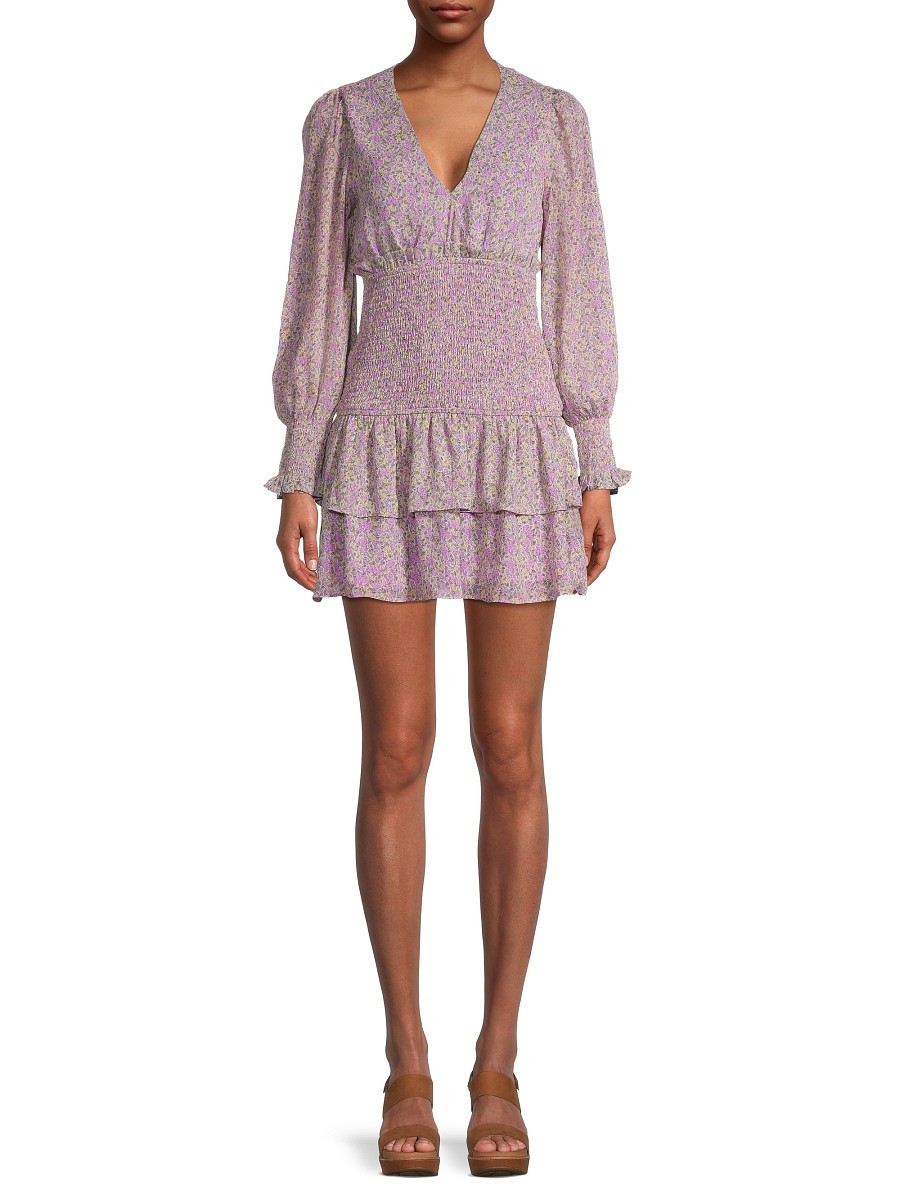 Lush Women's Floral-Print Smocked Mini Dress - Lavender - Size L | Saks Fifth Avenue OFF 5TH