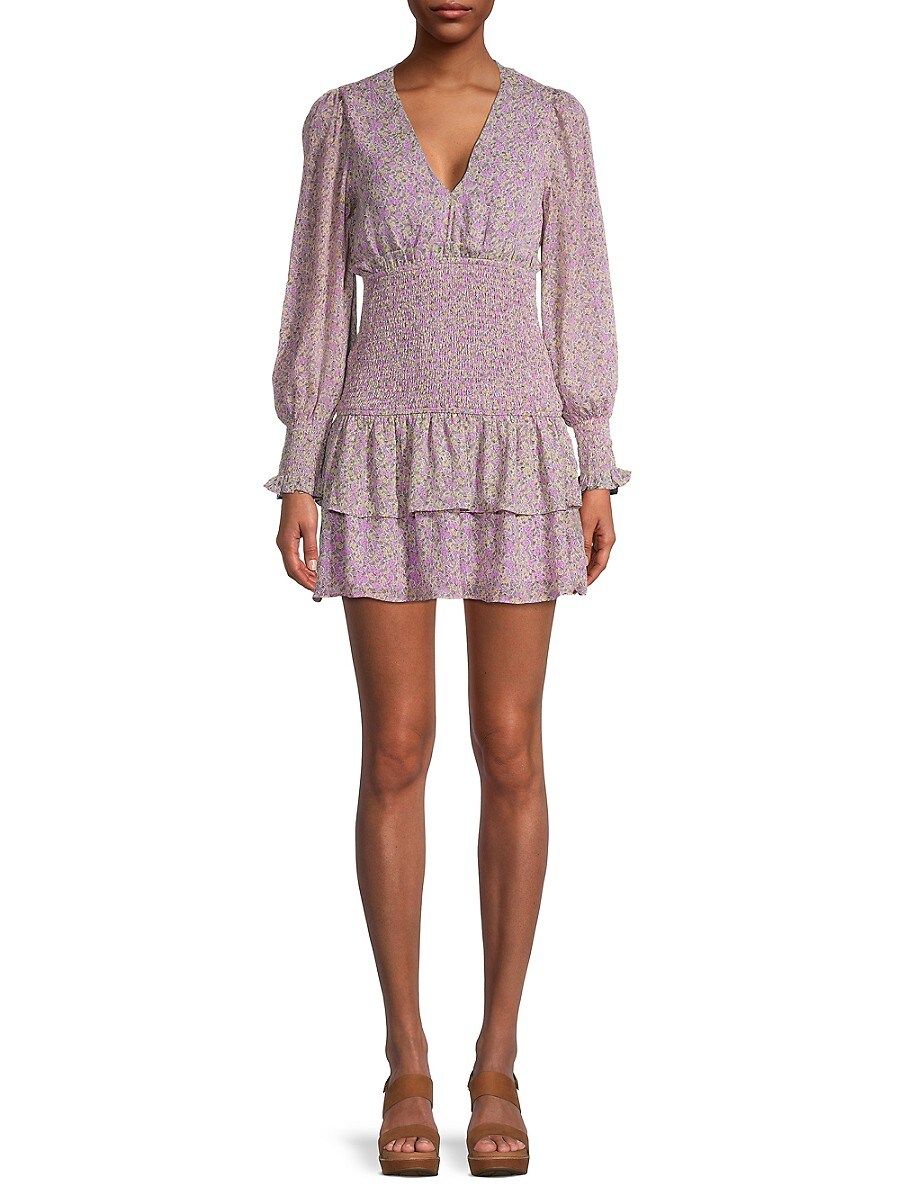 Lush Women's Floral-Print Smocked Mini Dress - Lavender - Size L | Saks Fifth Avenue OFF 5TH