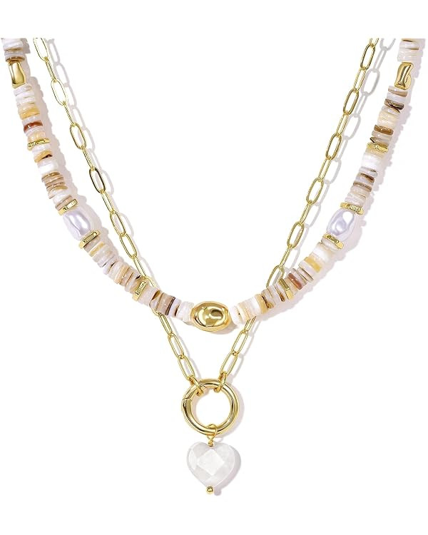 KissYan Beaded Necklaces for Women, 14K Gold Plated Layered Paperclip Choker with Heart Pendant f... | Amazon (US)