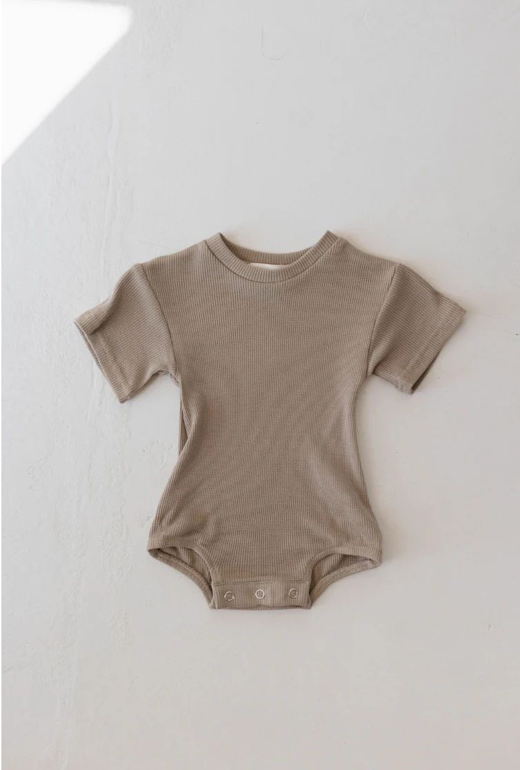 Waffle Knit Bubble Romper | Dark Taupe | Forever French