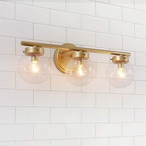 LALUZ Bathroom Light Fixtures, Gold Vanity Light Fixture with Clear Glass Shades (L19.5”× W6... | Amazon (US)
