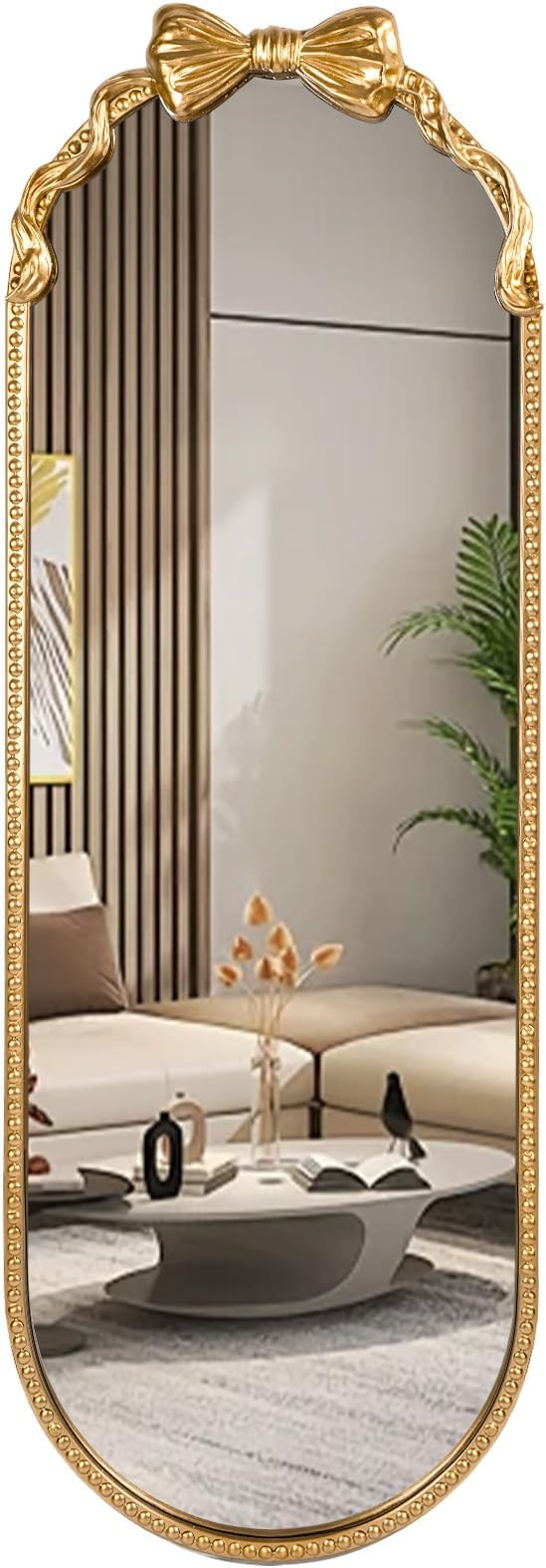 Fobule Oval Full Length Mirror, 16"x47" Gold Bow Metal Beaded Frame Large Hanging Dressing Floor ... | Amazon (US)