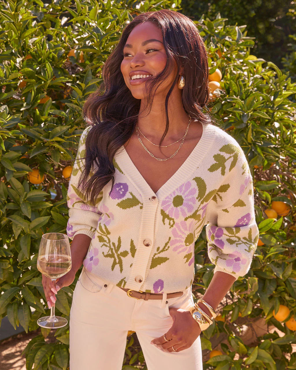 Whispering Blossoms Floral Knit Cardigan - Cream Multi / XS | VICI