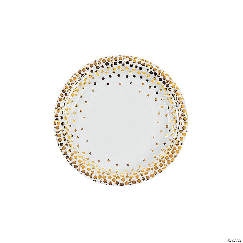 White with Gold Foil Dots Paper Dessert Plates - 8 Ct. | Oriental Trading Company
