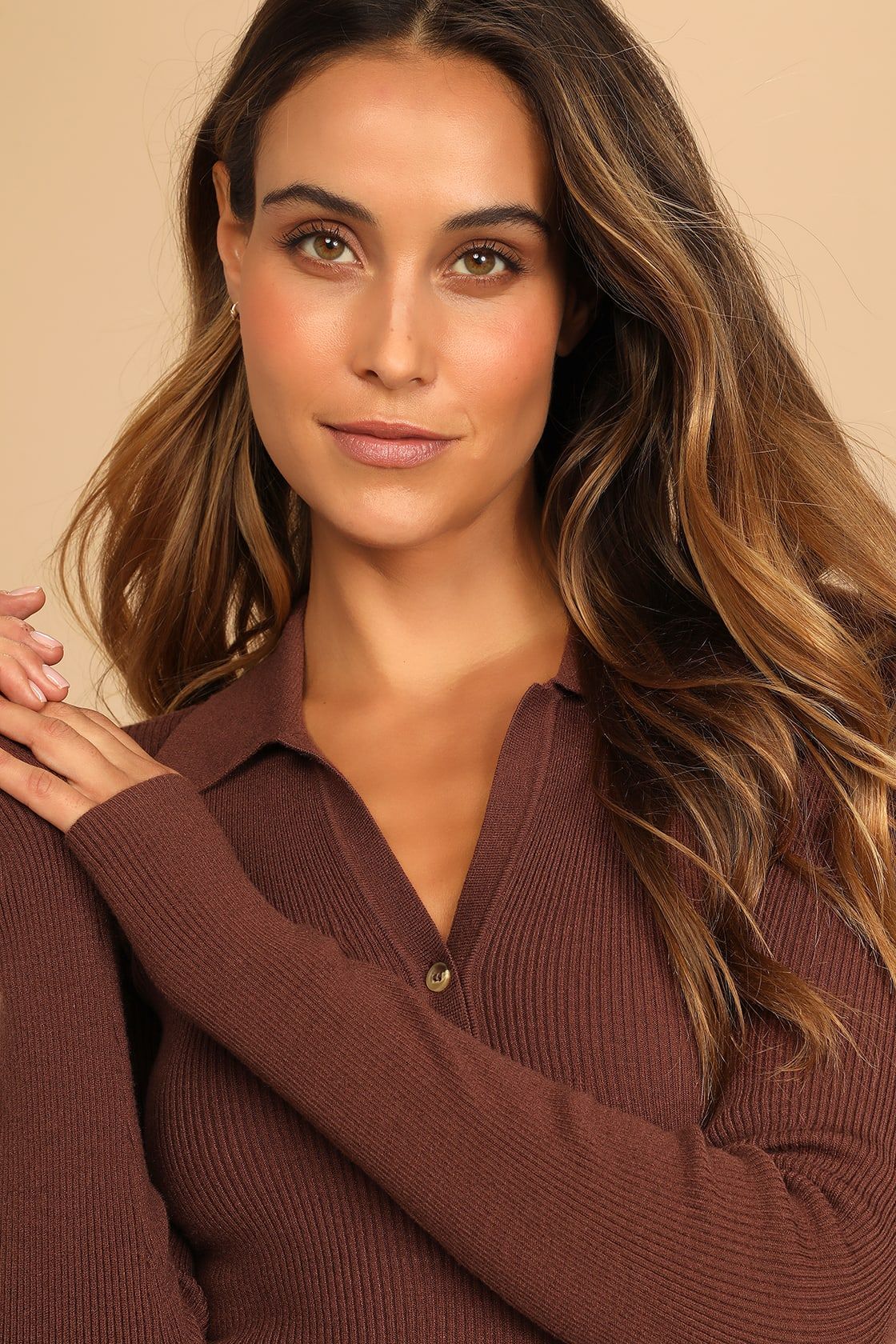 Study Session Brown Ribbed Button-Up Collared Sweater Top | Lulus (US)