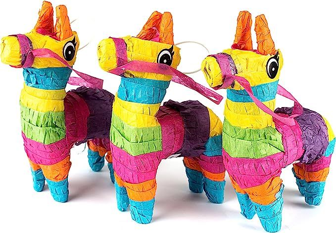 Set of 3 Mini Donkey Pinatas 4"x7" inches, Fiesta Decorations, Cinco de Mayo Pinata, Party Favors... | Amazon (US)