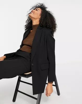 Topshop ponte single breasted blazer in black | ASOS (Global)