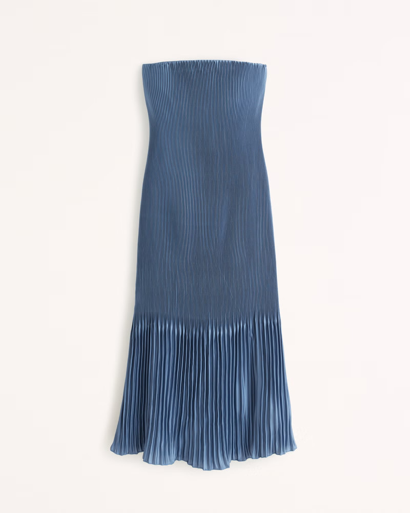 Strapless Pleat Release Midi Dress | Abercrombie & Fitch (US)