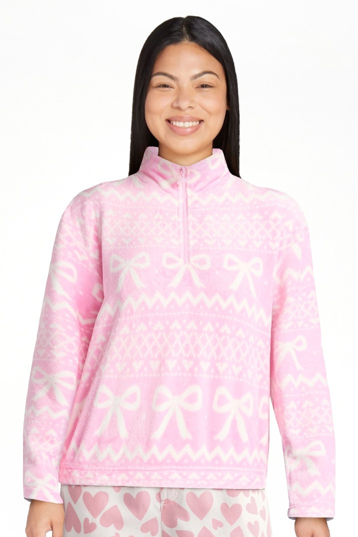 No Boundaries 1/4 Zip Mock Neck Plush Top with Long Sleeves, Women's - Walmart.com | Walmart (US)