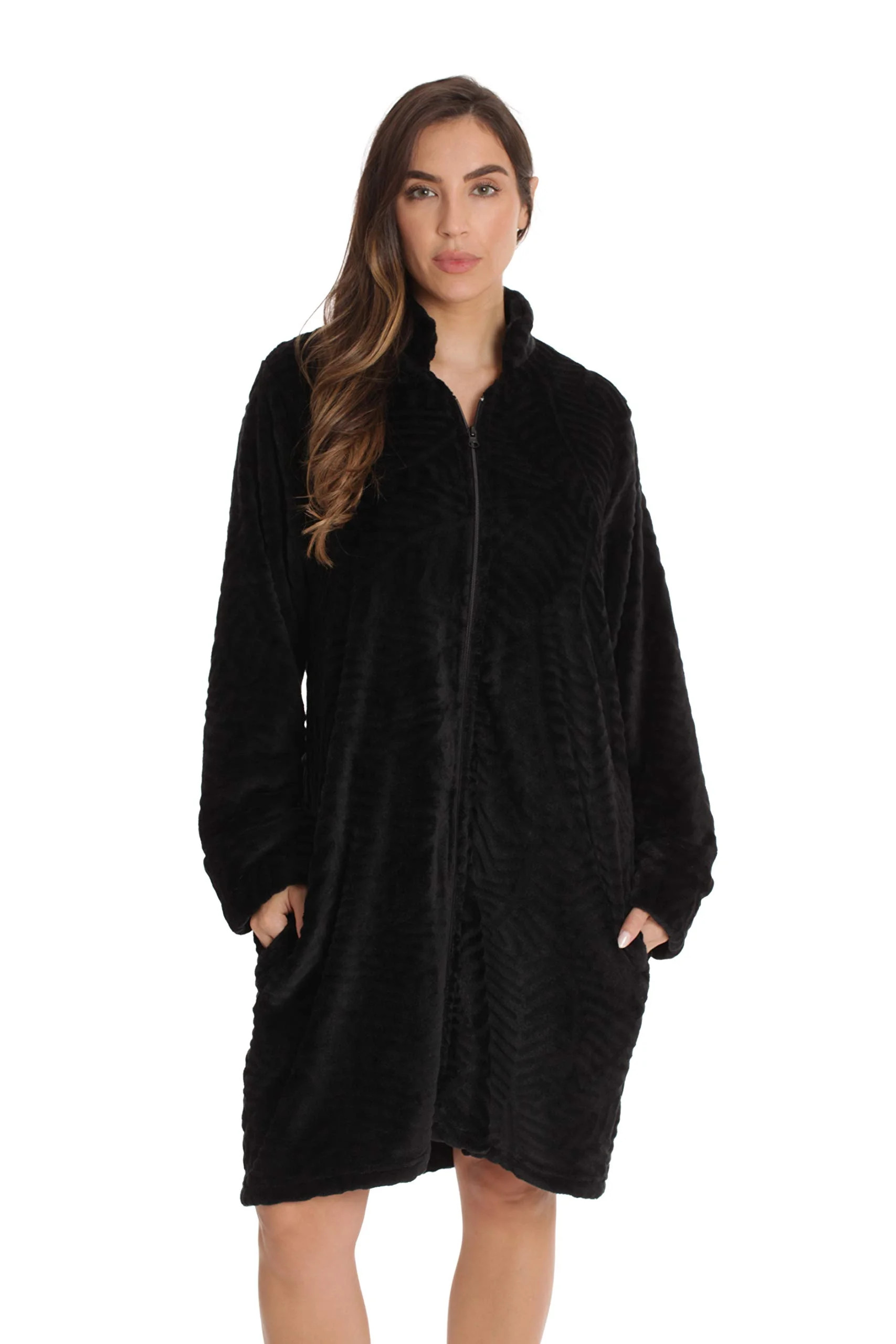 Just Love Plush Zipper Lounger Short Robe (Black, Small) | Walmart (US)