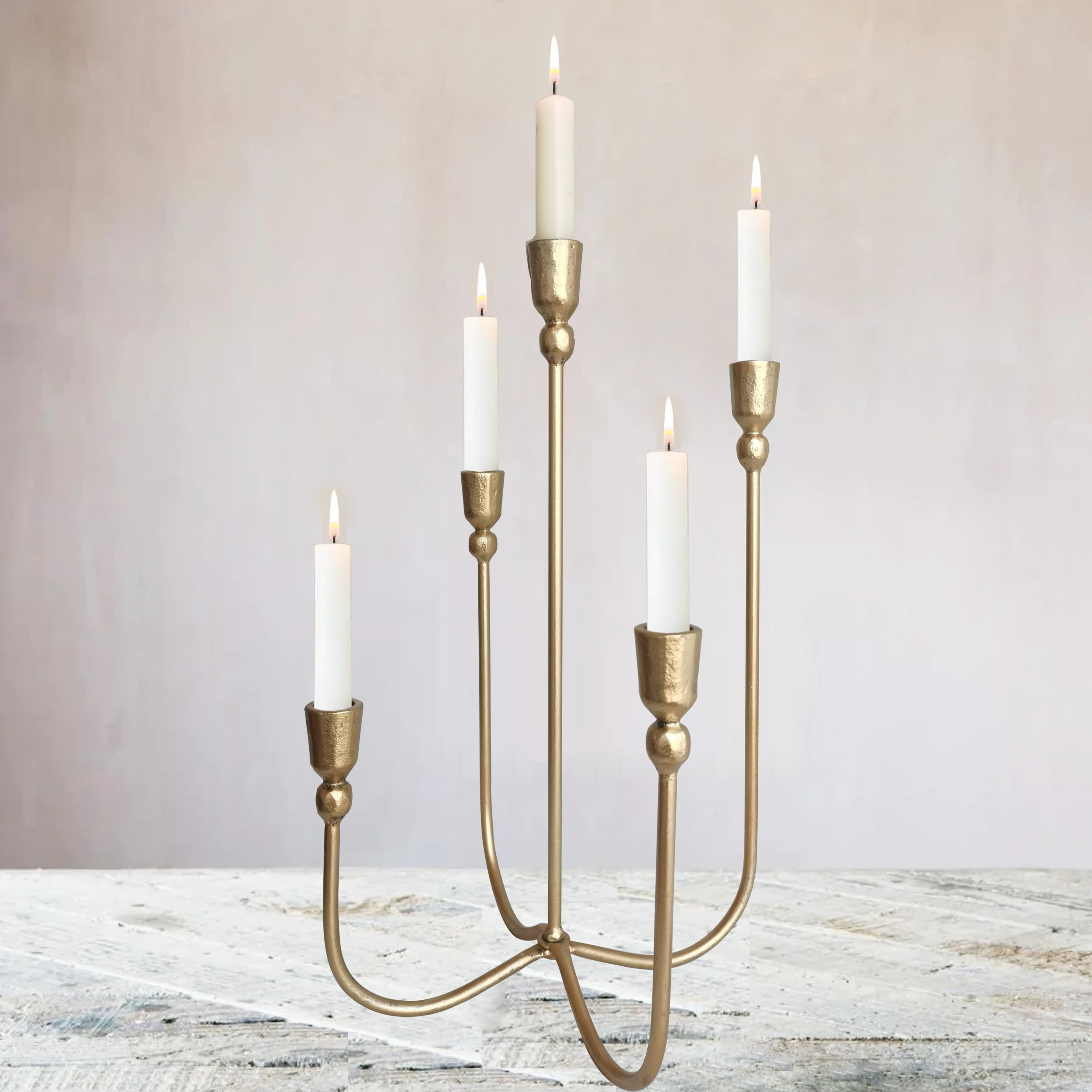 Iron Tabletop Candelabra - Decorative Metal Candelabra Candle Holder, 5 French Dinner Candles (Di... | Amazon (US)