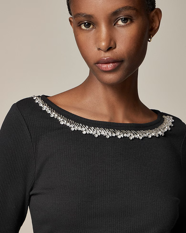 Vintage rib boatneck T-shirt with embellishments | J. Crew US