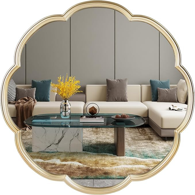 24" Gold Mirrors for Wall, Flower Pattern Scalloped Decorative Accent Wall Mounted Mirror, Round ... | Amazon (US)