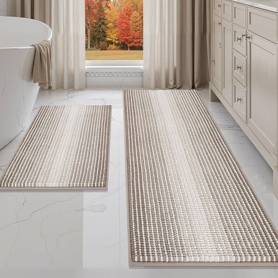 Bathroom Rugs and Mats Sets, 2 Piece Thick Absorbent Chenille Bath Mat Rug Set Non Slip, Soft Sha... | Amazon (US)
