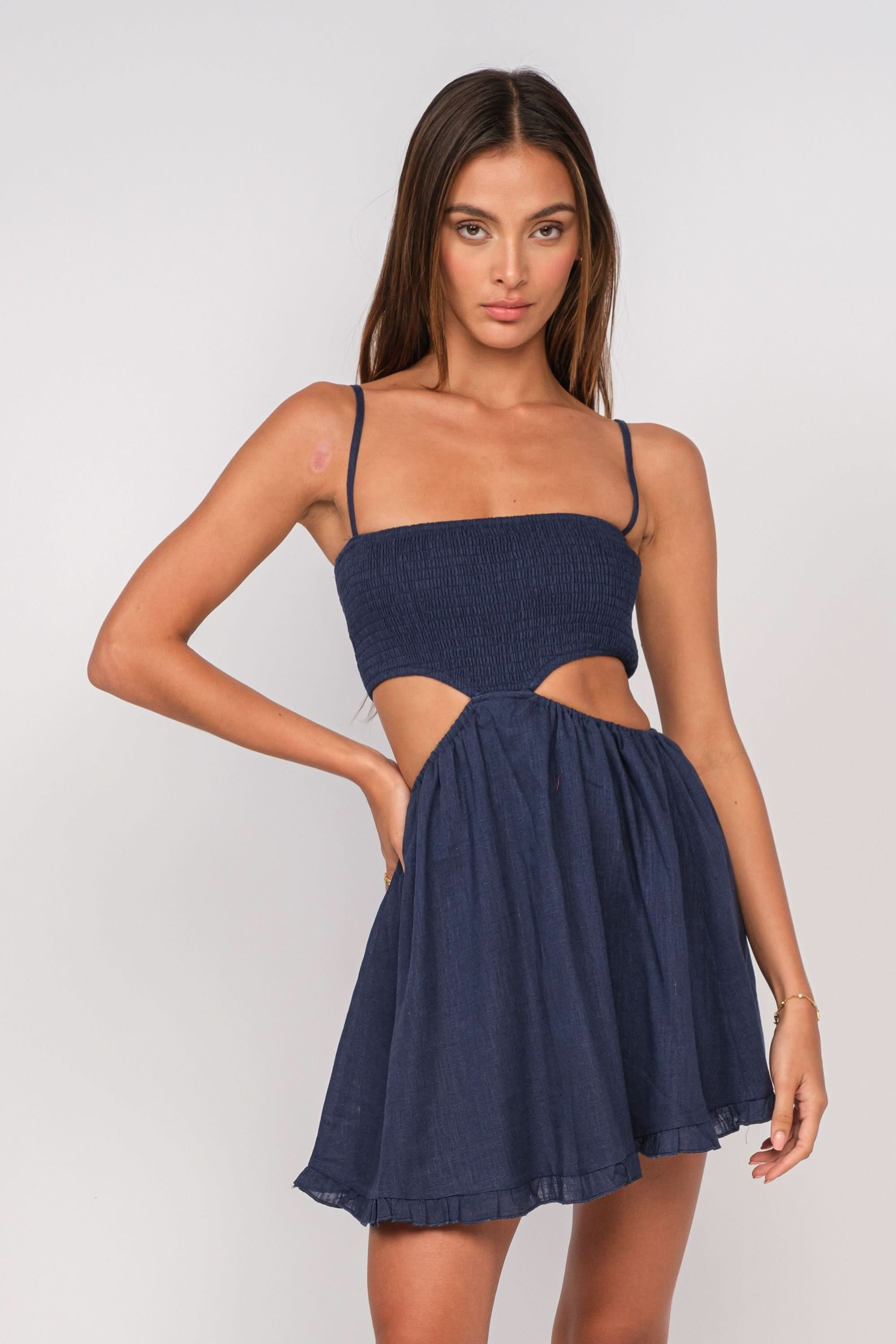 Nadia Navy Blue Cutout Mini Dress S | Boho Pink