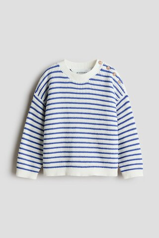 H & M - Rib-Knit Cotton Sweater - White/Blue Striped | H&M (US + CA)