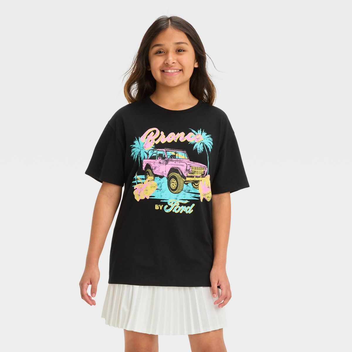 Girls' Short Sleeve Oversized Ford Bronco Graphic T-Shirt - art class™ Black M | Target