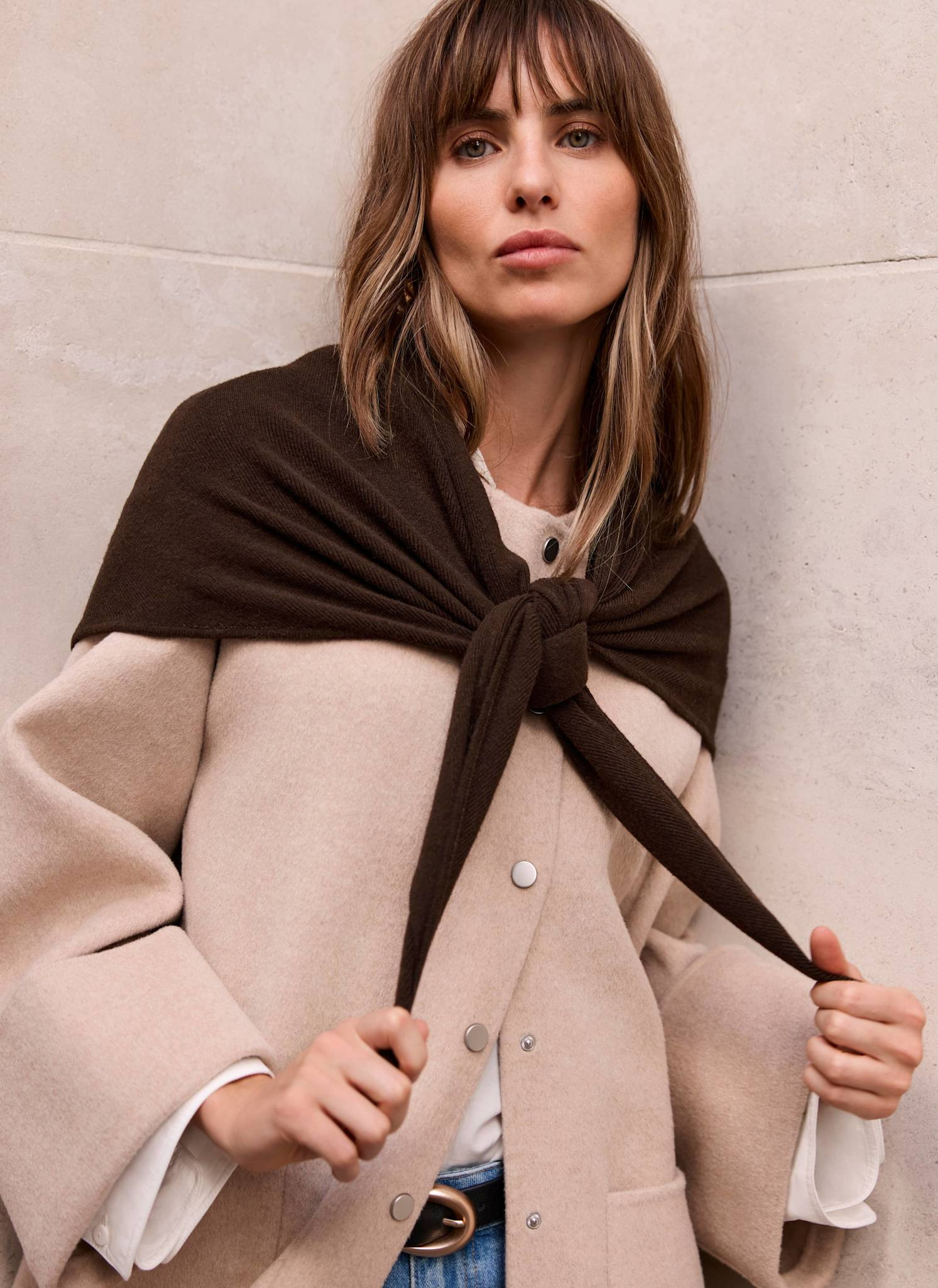 Brown Wrap Triangle Knit Scarf | Mint Velvet