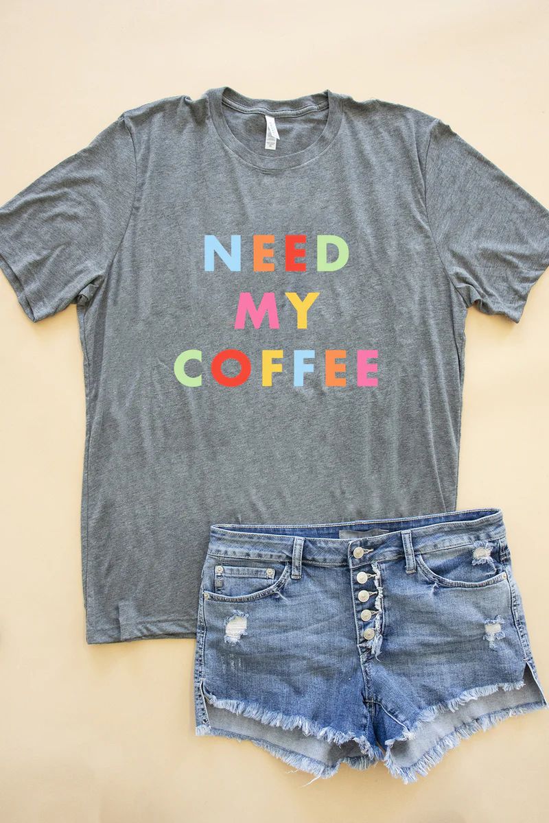 Need My Coffee Grey Graphic Tee | The Pink Lily Boutique