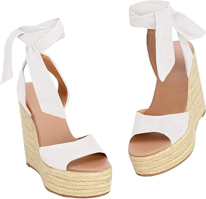 Womens Platform Espadrille Wedges Open Toe High Heel Sandals with Ankle Strap Buckle Up Shoes | Amazon (US)