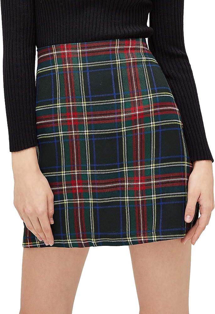 MakeMeChic Women's Plaid Skirt High Waisted Bodycon Pencil Mini Skirt | Amazon (US)