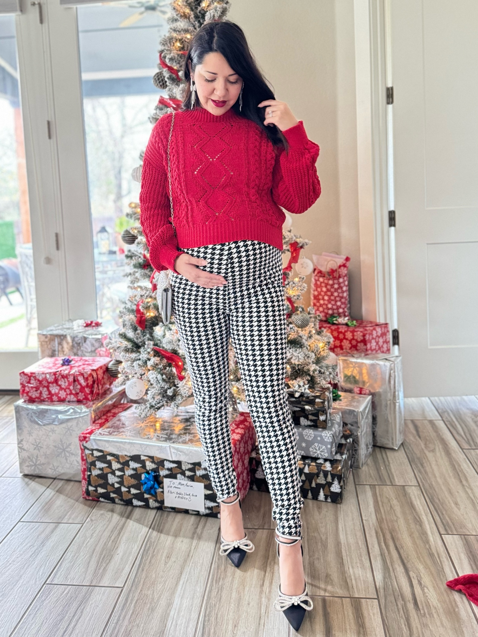 Maternity Holiday Outfit Inspo. This sweater from Walmart is currently sold out but I linked one that will look just as cute with these pants.  I’m wearing small in pants and top. Thank you for shopping with me. Stay blessed


#LTKbump #LTKHoliday #LTKSeasonal