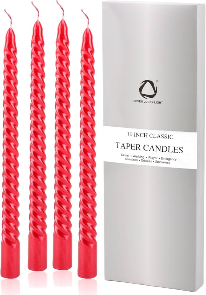 SEVEN LUCKY LIGHT Red Taper Candles, Metal Style Taper Candles Set of 4, Ture Dripless 10 inch Ca... | Amazon (US)