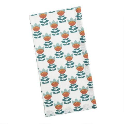 Ivory, Rust and Teal Abstract Floral Napkins Set of 4 | World Market