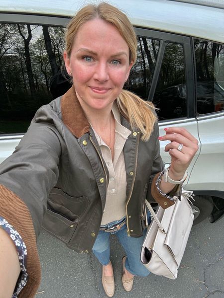Casual spring work outfit — Cropped utility rain jacket, sweater Henley tee with short sleeves, straight leg high waisted jeans, snakeskin belt and my favorite loafers.

Got my normal size in everything, including the shoes. Loafers are the color cedarwood 



Jacket is old J.Crew but a few similar options are available and linked 

#LTKfindsunder100 #LTKSeasonal #LTKstyletip