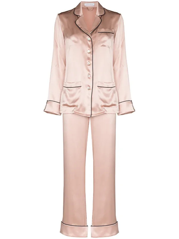 contrast trim silk pajama set | Farfetch Global