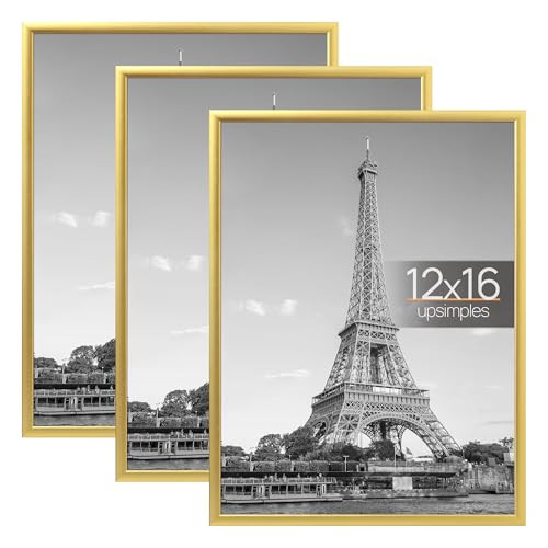 upsimples 12x16 Picture Frame Gold 3 Pack, Scratch-Proof Poster Frames 12 x 16 for Photo Gallery - Slide-In Strips, Horizontal or Vertical Wall Mounting | Amazon (US)