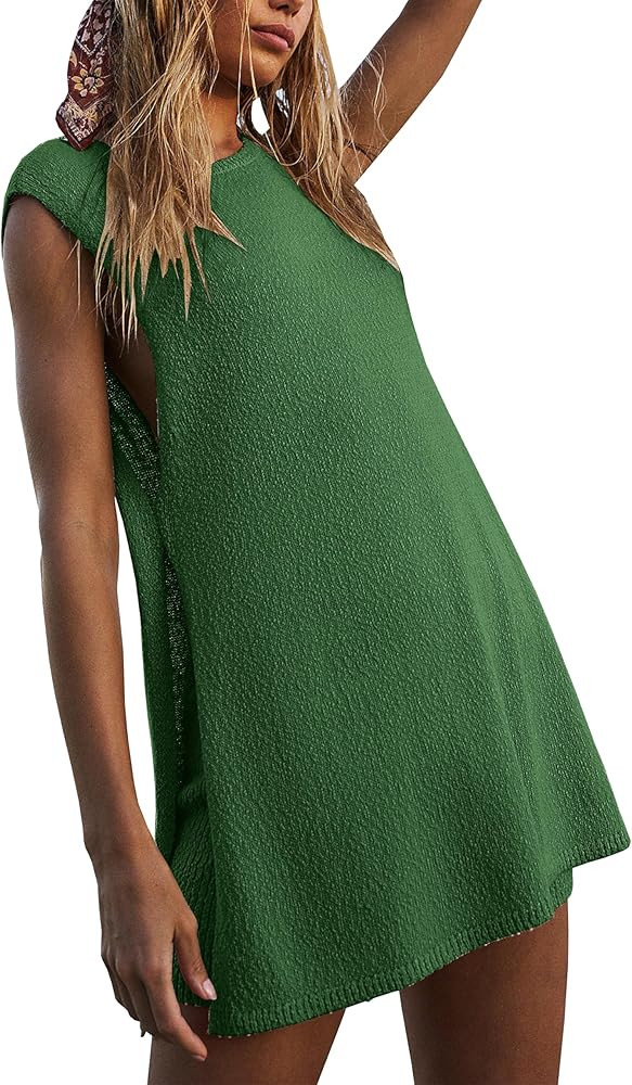 Womens 2024 Summer Knit Lounge Sets Sweater Sets Tank Top and Shorts 2 Piece Outfits Pajama Sets | Amazon (US)