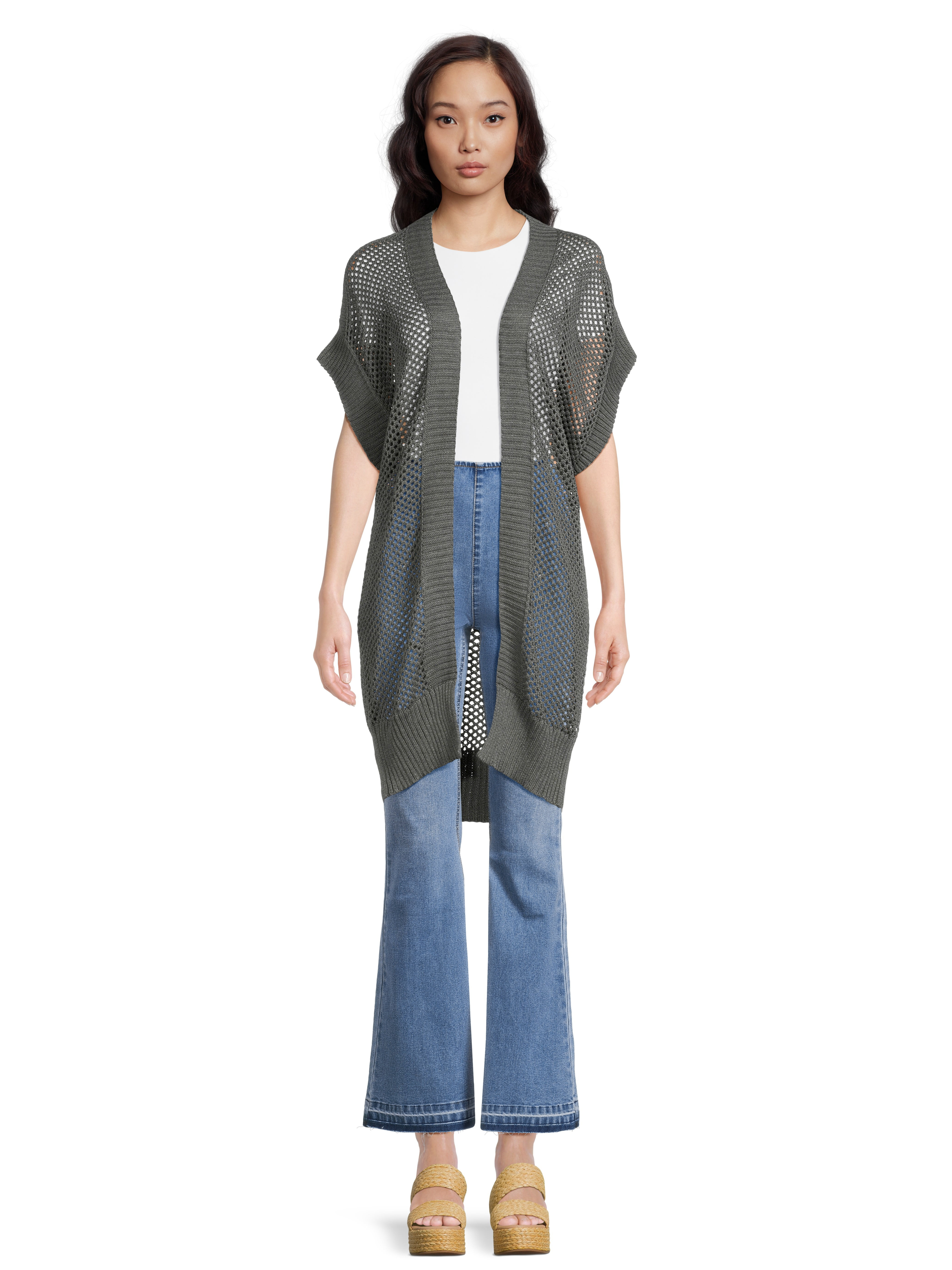 Time and Tru Women's Fashion Cover-Up Crochet Layering Piece, Sizes S/M-2XL 3XL, Charcoal Grey - ... | Walmart (US)