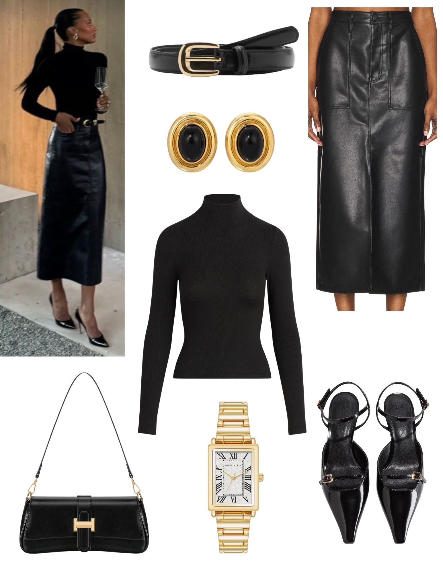 Get The Look: Date night outfit inspo✨Sleek black leather midi skirt paired with heels

#LTKootd