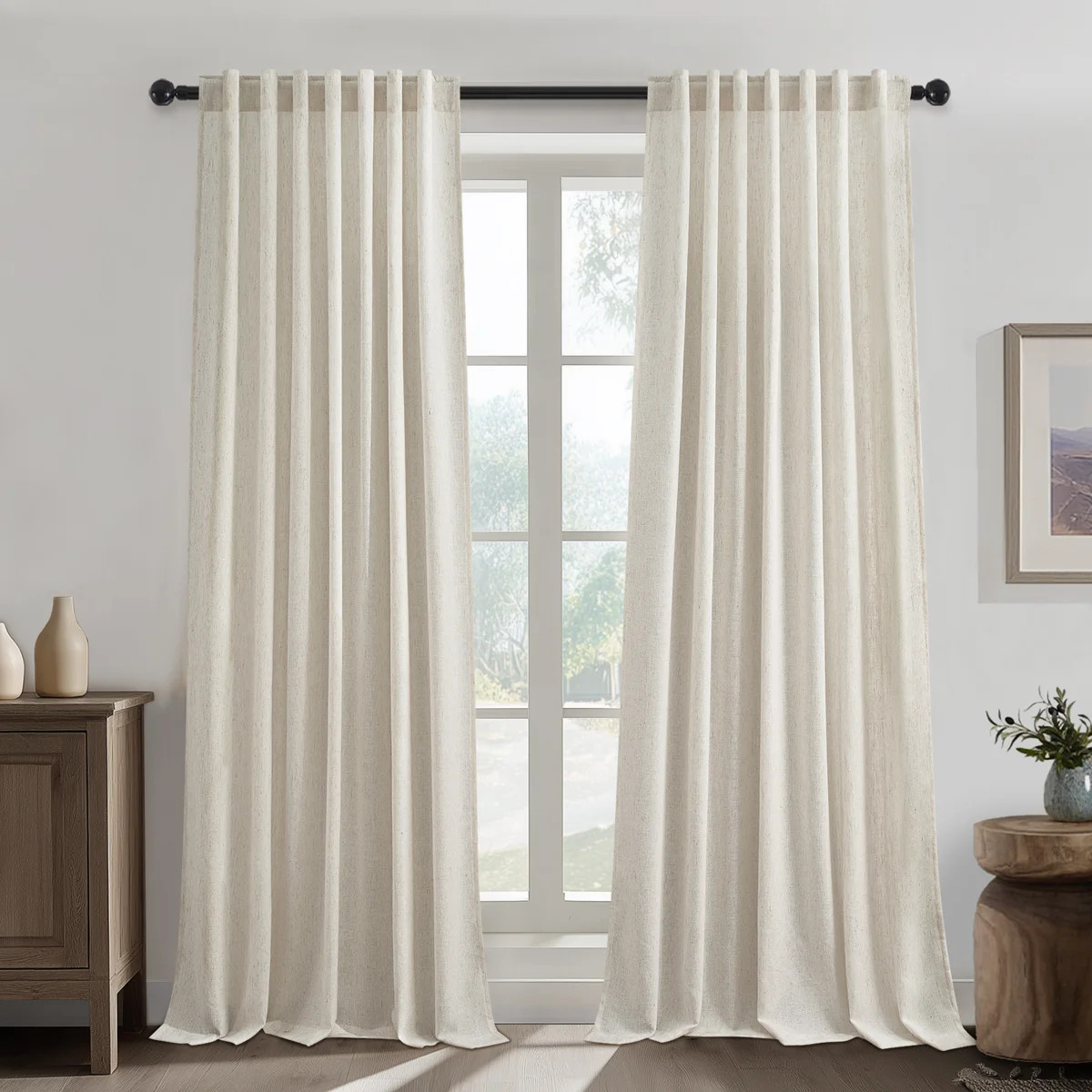 Linen Back Tab Curtains,Light Filtering Curtain, Thick Linen Textured Semi Sheer Drapes(Set of 2,... | Wayfair North America