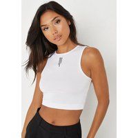 Re_Styld White Branded Cropped Tank Top | Missguided (US & CA)