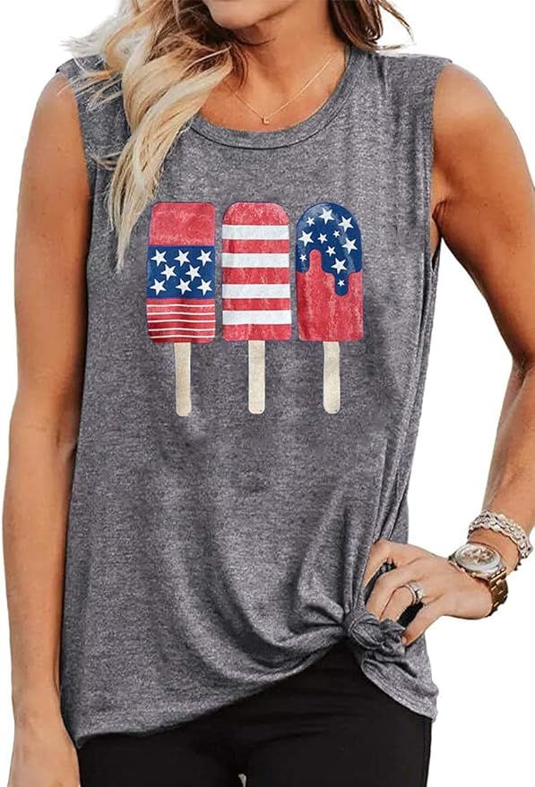 Woffccrd Womens American Flag Popsicle Tank Tops Sleeveless 4th of July Funny Graphic Tee Tank To... | Amazon (US)