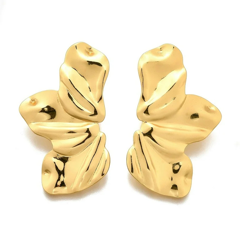 4 pair 304 Stainless Steel Stud Earrings for Women Half Flower Golden 44.5x27mm | Walmart (US)