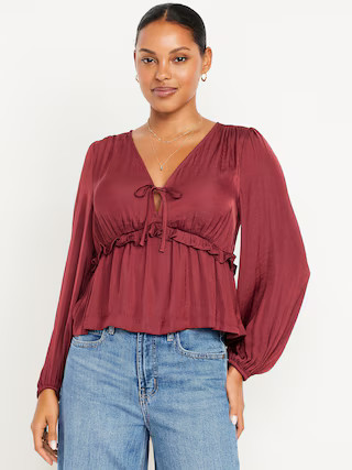 Satin Ruffle Tie-Front Top | Old Navy (US)