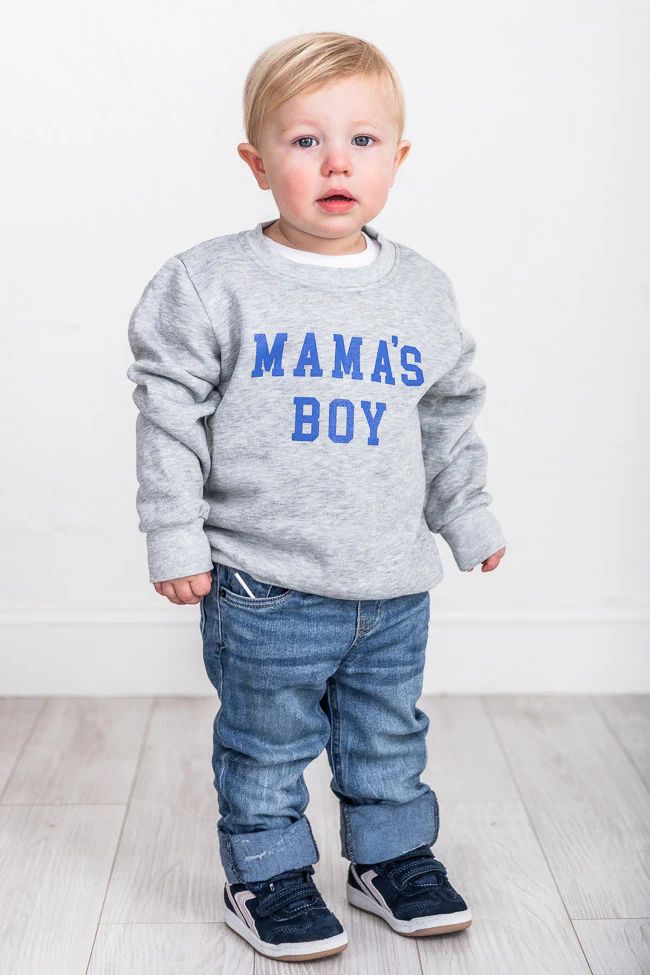Mama's Boy Super Soft Fleece Grey Graphic Sweatshirt | Pink Lily