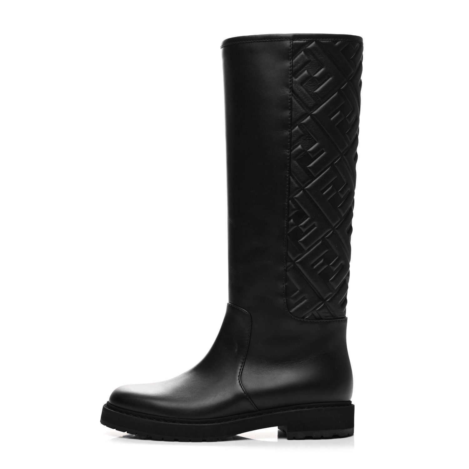 Vitello Nappa FF Embossed Knee High Boots 37 Black | FASHIONPHILE (US)