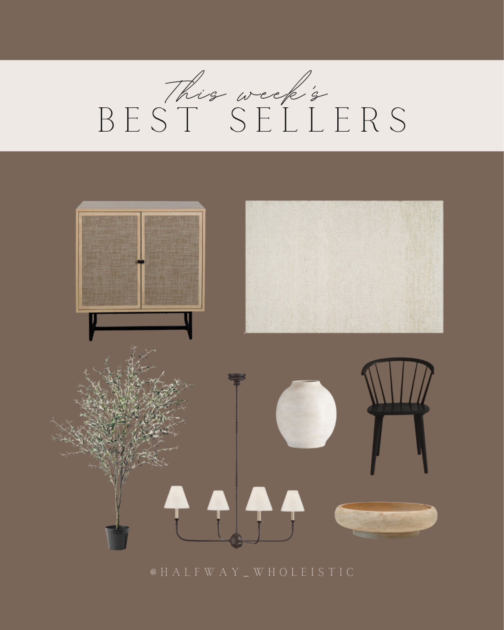This week’s best sellers on Halfway Wholeistic! One of my favorite rugs, faux olive tree, cabinet, chandelier, and more!

#rugsusa #chair #homedecor #follwerfavorites #storage

#LTKFind #LTKsalealert #LTKhome