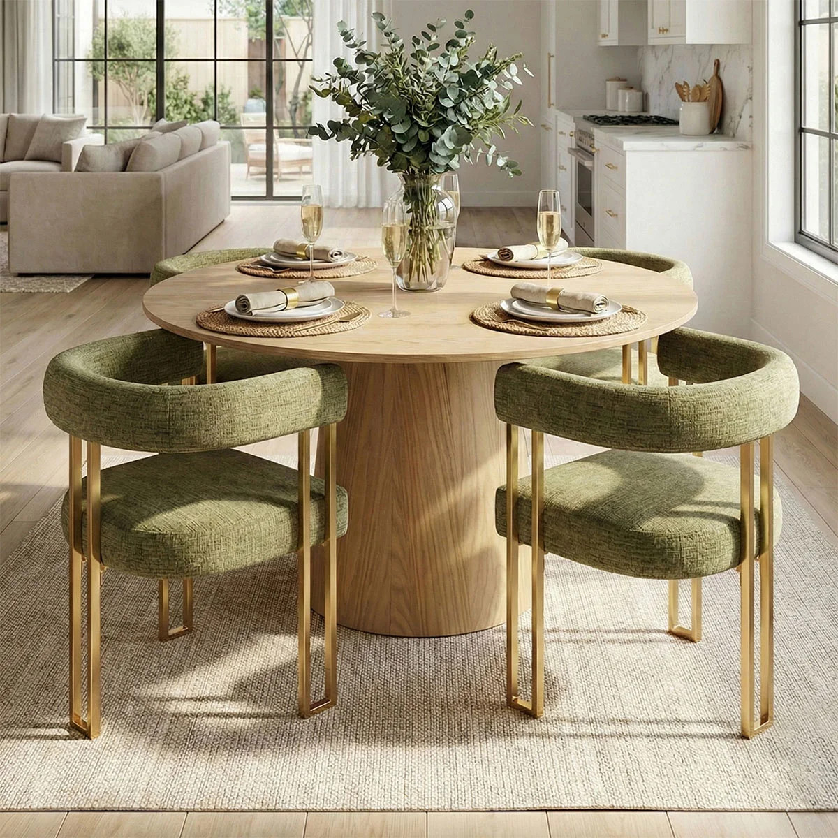 Bingham 6 - Person Dining Table Sets With 52'' Round Table & 6 Upholstered Chenille Gold Chairs | Wayfair North America