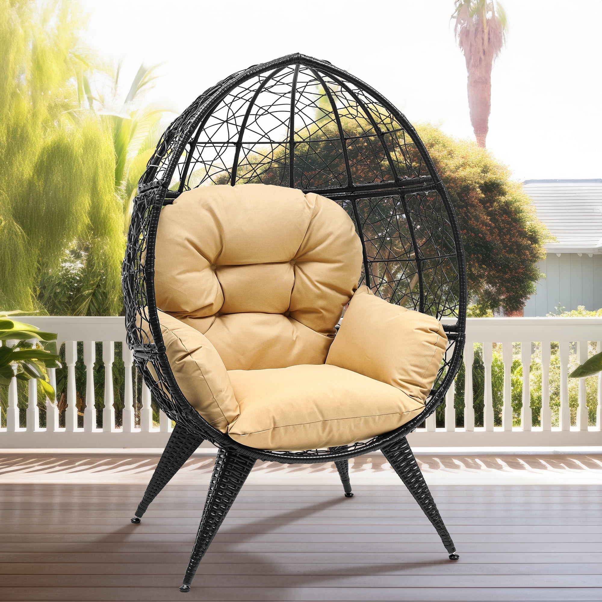 Dextrus Egg Chair Wicker Outdoor Indoor Oversized Large Lounger with Stand Cushion Egg Basket Cha... | Walmart (US)