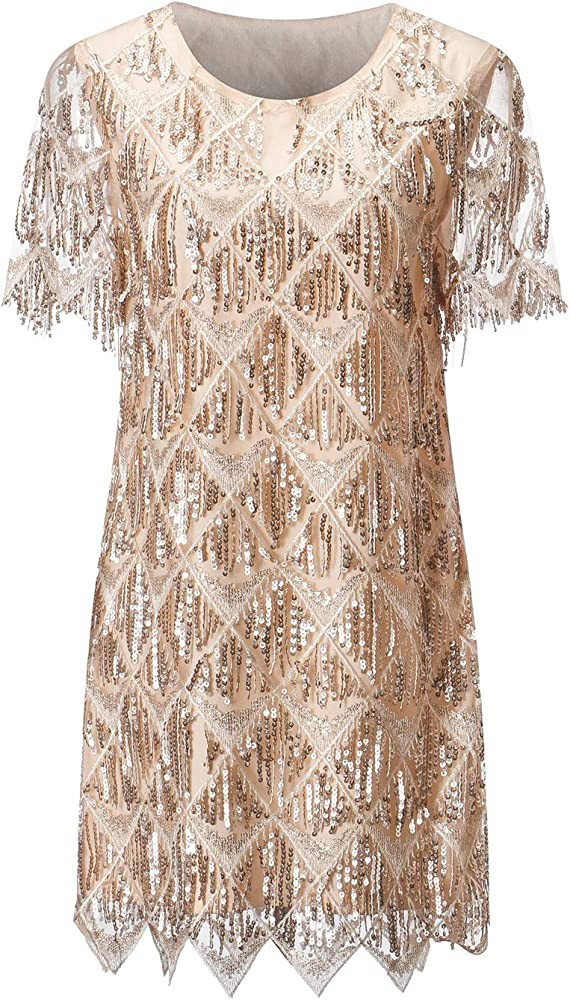 VVMCURVE Women's Sequin Fringe 1920 Short Prom Dress Sequins Art Deco Cocktail Gatsby Party Dress... | Amazon (US)
