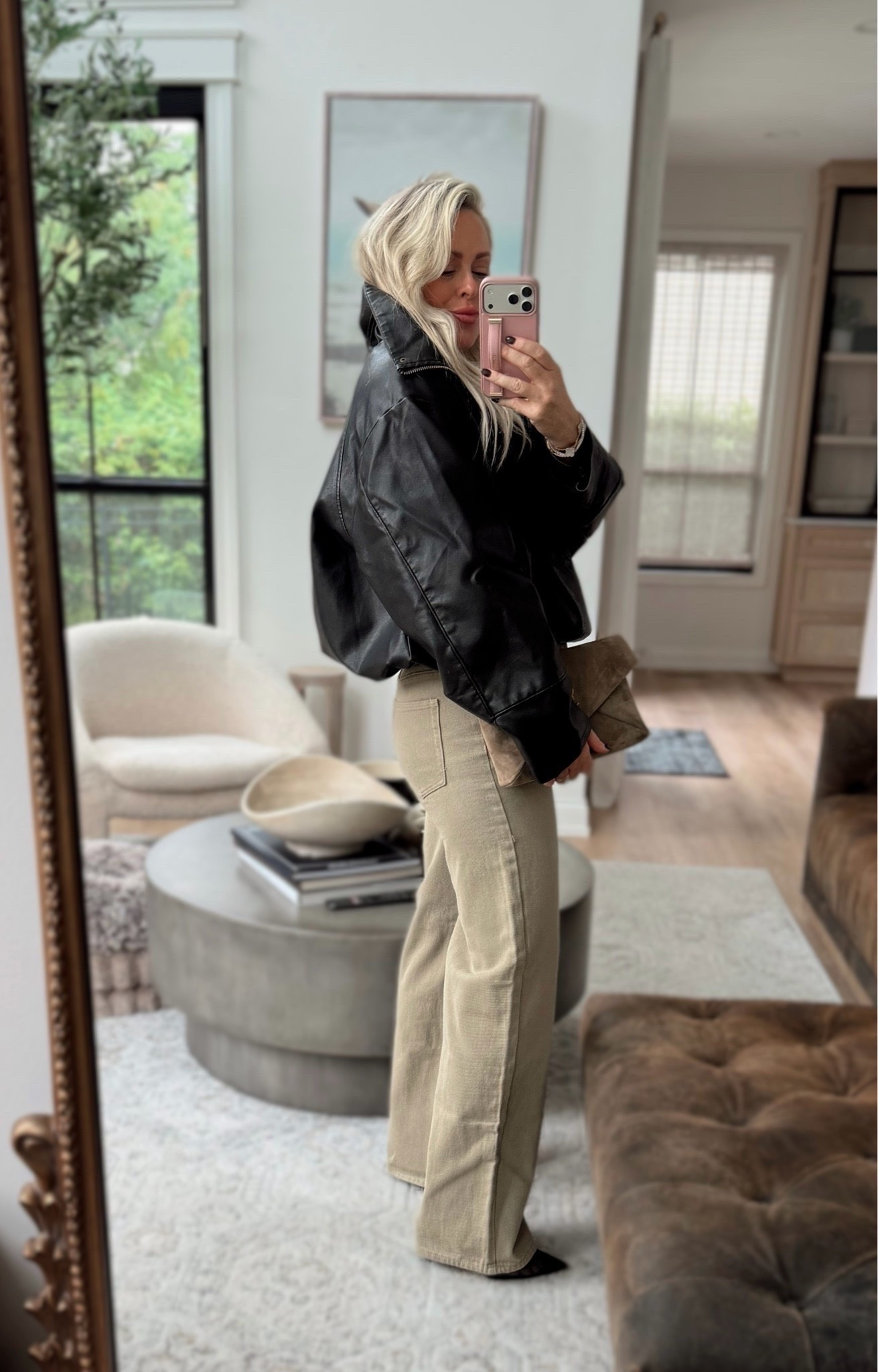 Khaki denim is trending! These are a good price point too! One of our fave brands! 
I did small but consider sizing up-
🤎🍂

Style over 40. Date night. Faux leather jacket. Jeans.

#LTKootd #LTKSeasonal #LTKOver40