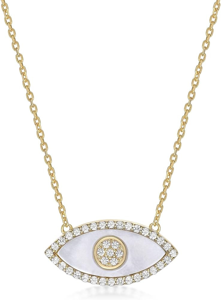 Lavari Jewelers Black Onyx, Malachite or Mother of Pearl Evil Eye Pendant Necklace for Women in 9... | Amazon (US)