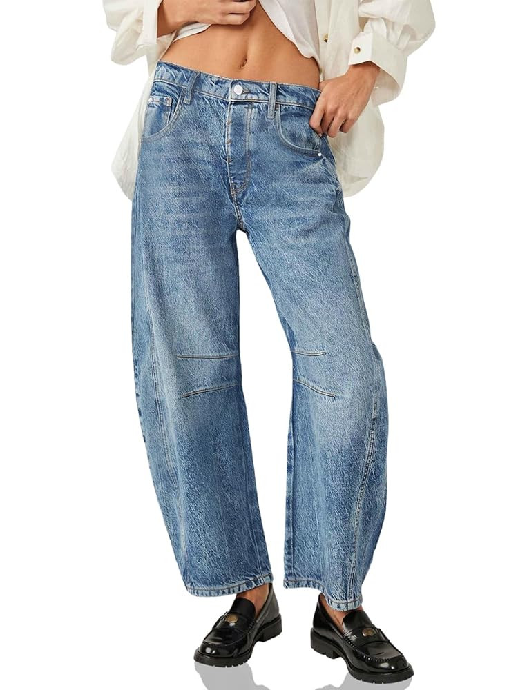 PLNOTME Women's Baggy Boyfriend Jeans Vintage Wide Leg Mid Rise Barrel Denim Ankle Pants | Amazon (US)