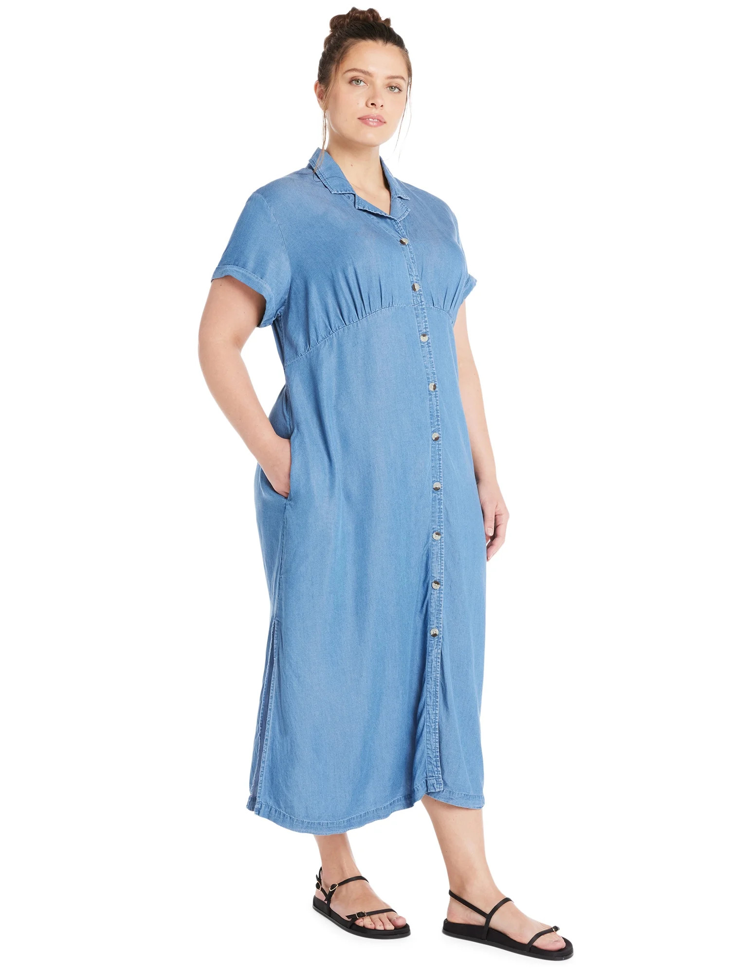 Terra & Sky Women’s Plus Button Front Maxi Shirt Dress, Sizes 0X-4X | Walmart (US)